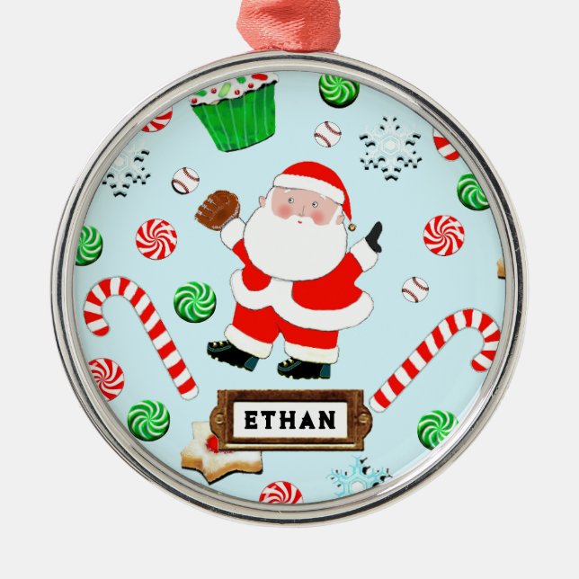 Personalized Baseball Holiday Gift Metal Ornament (Front)
