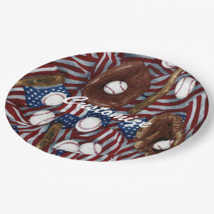 Personalized Baseball In The USA Paper Plate