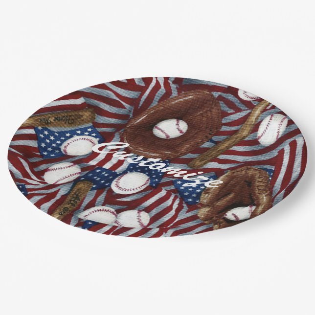 Personalized Baseball In The USA Paper Plate (Angled)