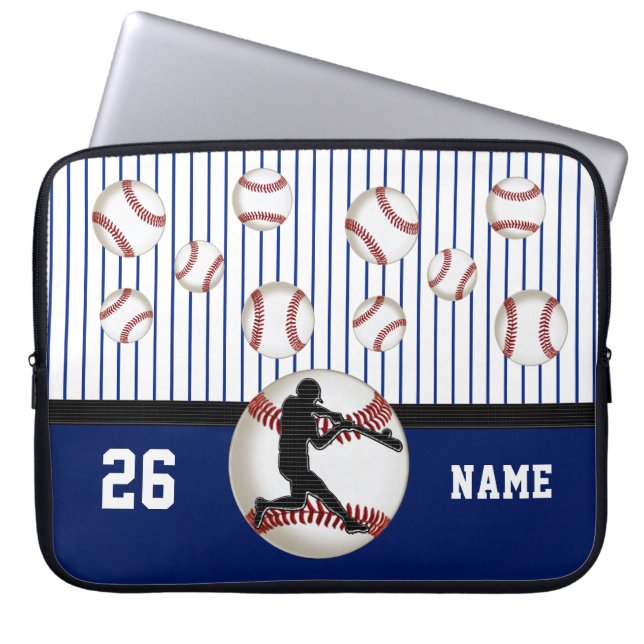 Personalized Baseball Laptop Case, Name and Number Sleeve (Front)