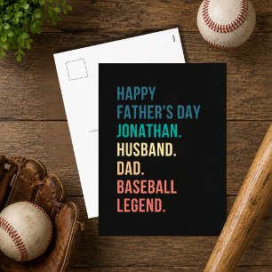 Personalized Baseball Legend Retro Father's Day Holiday Postcard