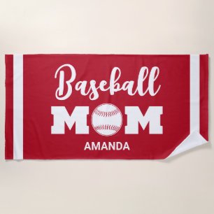 Personalized Baseball Mom Name Beach Towel