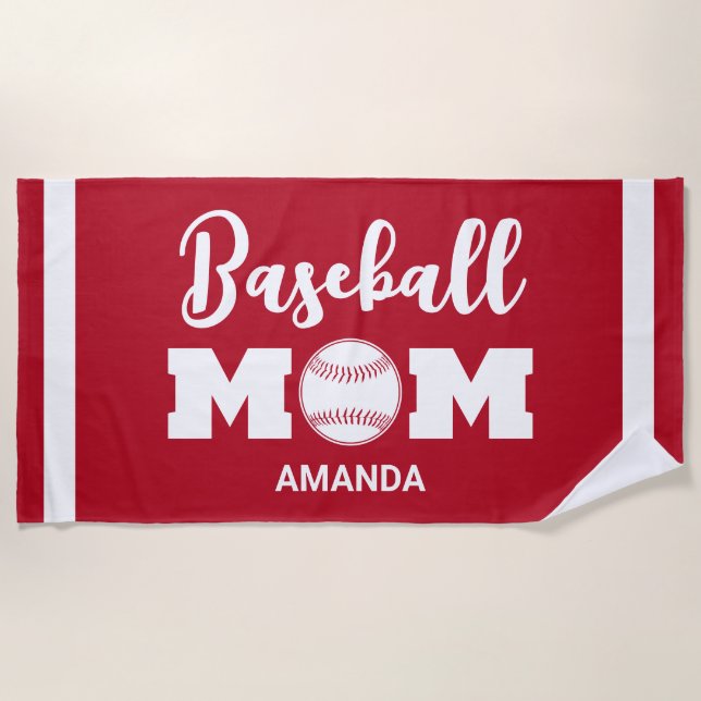 Personalized Baseball Mom Name Beach Towel (Front)