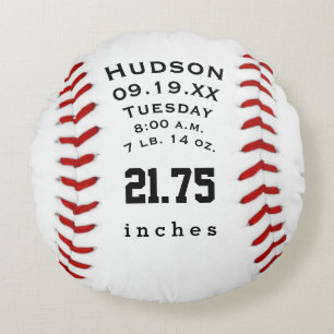 Personalized Baseball Name and Baby Stats Round Pillow