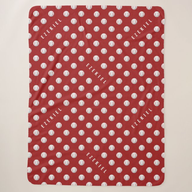 Personalized Baseball Name Blanket – Red & White (Front)