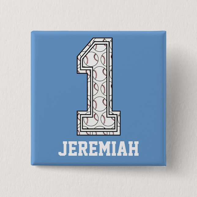 Personalized Baseball Number 1 2 Inch Square Button (Front)