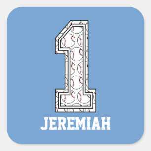 Personalized Baseball Number 1 Square Sticker