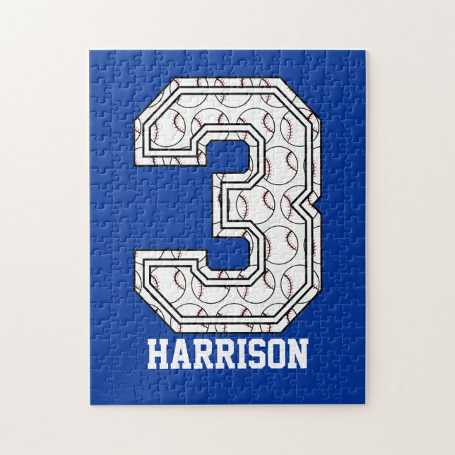 Personalized Baseball Number 3 Jigsaw Puzzle (Vertical)