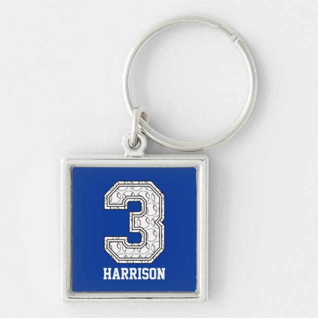 Personalized Baseball Number 3 Keychain (Front)