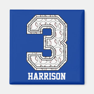 Personalized Baseball Number 3 Magnet