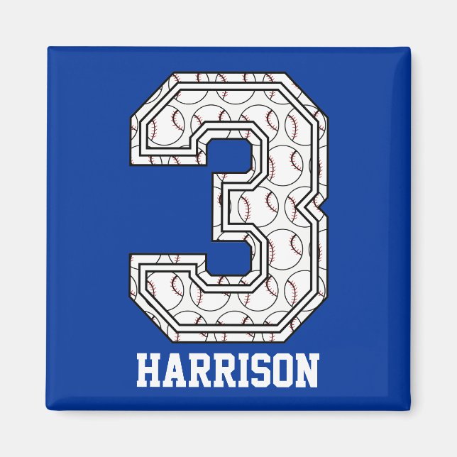 Personalized Baseball Number 3 Magnet (Front)