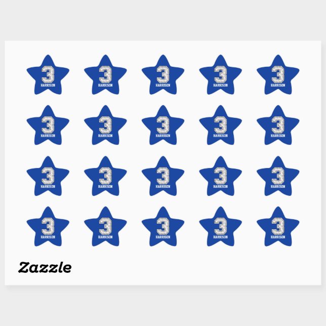 Personalized Baseball Number 3 Star Sticker (Sheet)