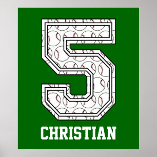 Personalized Baseball Number 5 Poster