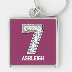 Personalized Baseball Number 7 Keychain