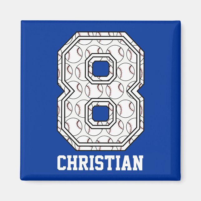 Personalized Baseball Number 8 Magnet (Front)