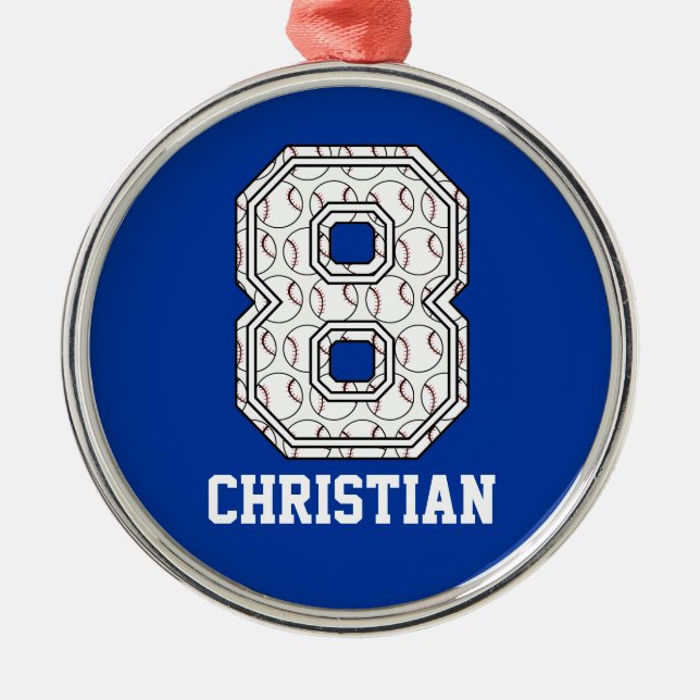 Personalized Baseball Number 8 Metal Ornament (Front)