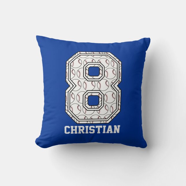 Personalized Baseball Number 8 Throw Pillow (Front)
