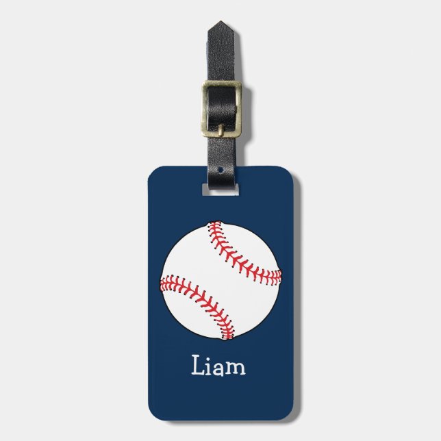 Personalized Baseball on Blue Kids Boys Luggage Tag (Front Vertical)