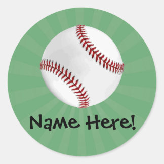 Personalized Baseball on Green Kids Boys Classic Round Sticker