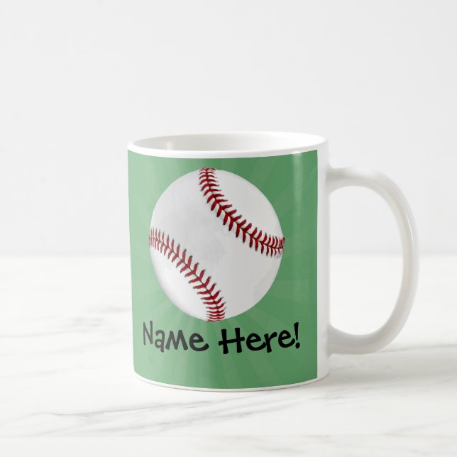Personalized Baseball on Green Kids Boys Coffee Mug (Right)