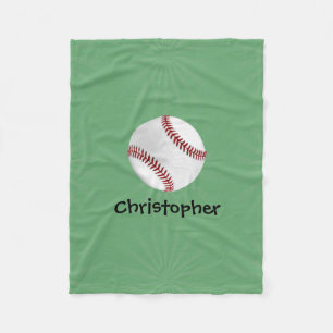 Personalized Baseball on Green Kids Boys Fleece Blanket