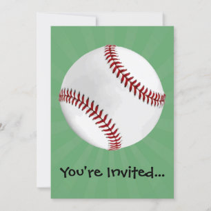 Personalized Baseball on Green Kids Boys Invitation