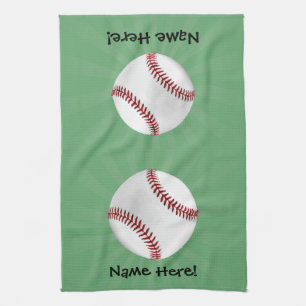 Personalized Baseball on Green Kids Boys Kitchen Towel