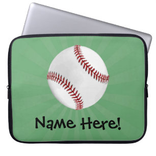 Personalized Baseball on Green Kids Boys Laptop Sleeve