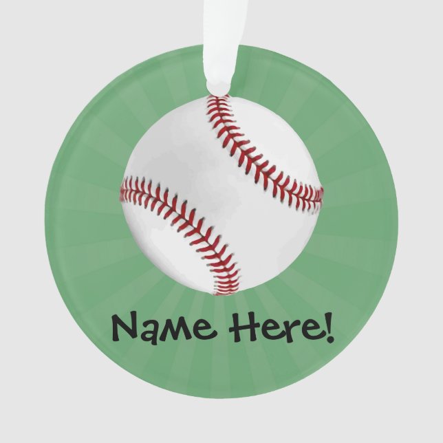 Personalized Baseball on Green Kids Boys Ornament (Front)