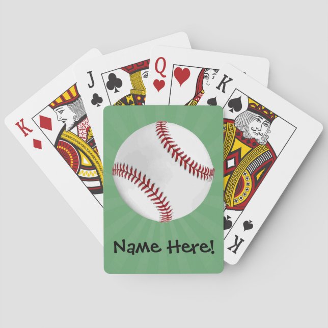 Personalized Baseball on Green Kids Boys Playing Cards (Back)