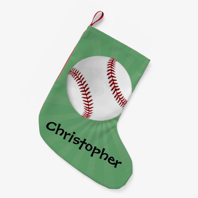 Personalized Baseball on Green Kids Boys Small Christmas Stocking (Front (Hanging))