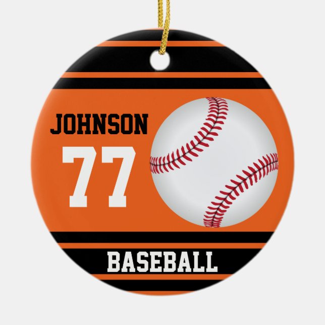 *Personalized Baseball | Orange and Black Ceramic Ornament (Front)