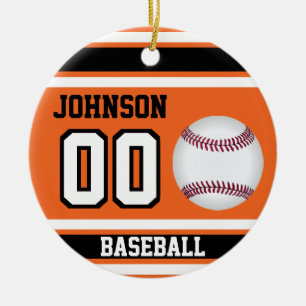 Personalized Baseball   Orange, White and Black Ceramic Ornament