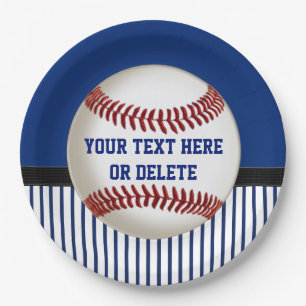 Personalized Baseball Paper Plates Red, White Blue