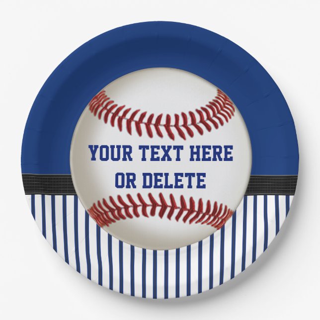 Personalized Baseball Paper Plates Red, White Blue (Front)