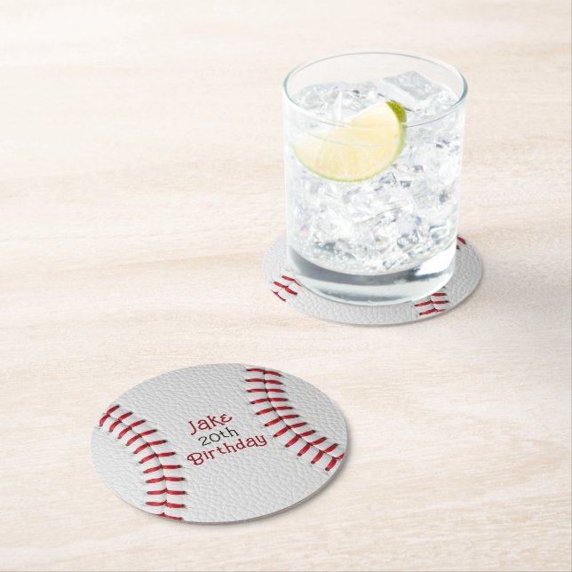 Personalized Baseball Paper Plates with Name & Age Round Paper Coaster (Insitu)