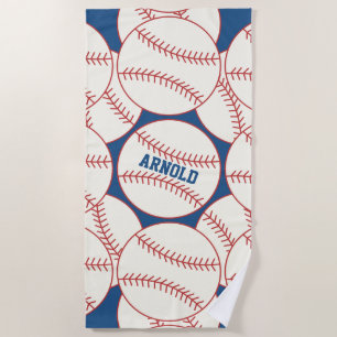 Personalized Baseball Pattern Blue Beach Towel