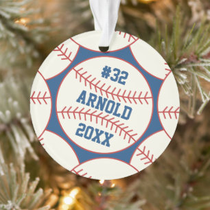 Personalized Baseball Pattern Blue Ornament
