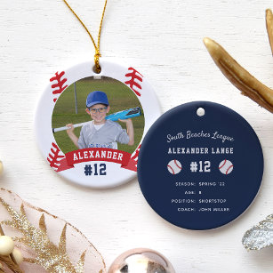 Personalized Baseball Photo & Player Stats Ceramic Ornament