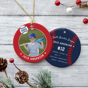 Personalized Baseball Photo & Player Stats Ceramic Ornament