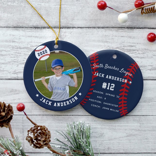 Personalized Baseball Photo & Player Stats Ceramic Ornament (Creator Uploaded)