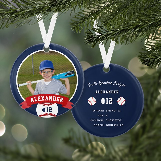 Personalized Baseball Photo & Player Stats Ornament (Creator Uploaded)