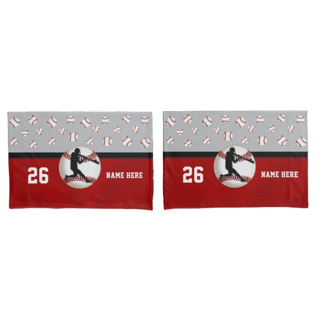 Personalized Baseball Pillow Cases, Red and Grey Pillowcase (Front-Set)