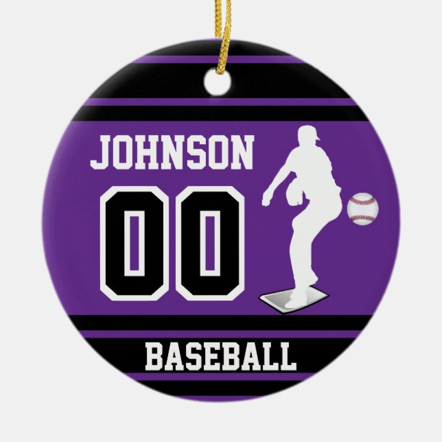 Personalized Baseball Pitcher | Purple Ceramic Ornament (Front)
