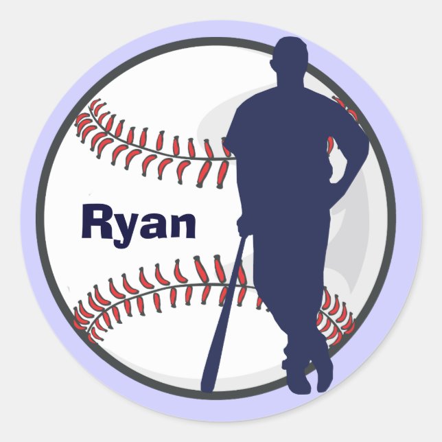 Personalized Baseball Player Classic Round Sticker (Front)