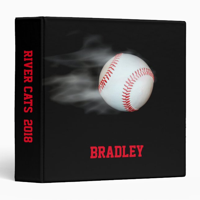 Personalized Baseball Player Name Black Red Binder (Front/Spine)