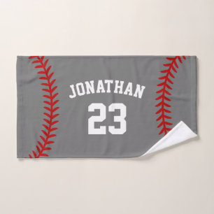Personalized Baseball Player Name Grey Hand Towel
