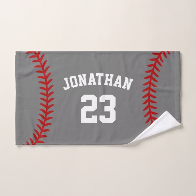 Personalized Baseball Player Name Grey Hand Towel (Hand Towel)