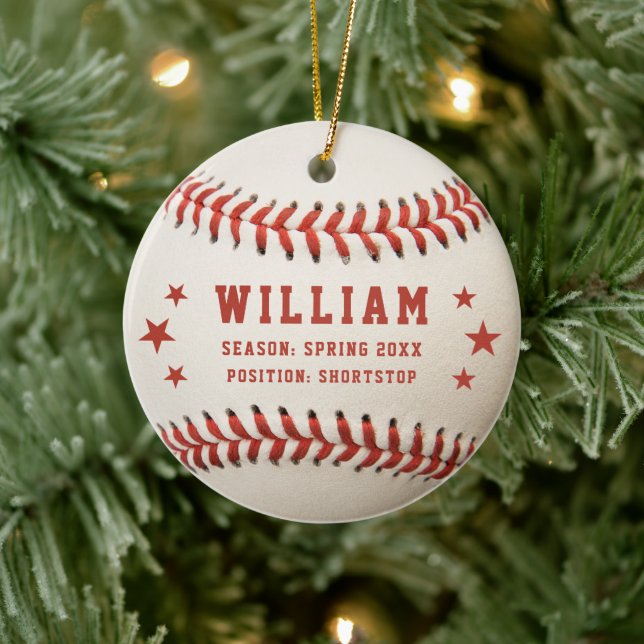 Personalized Baseball Player Name Kids Christmas Ceramic Ornament (Tree)