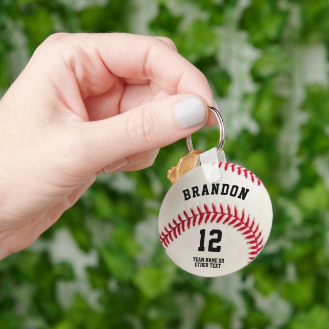 Personalized Baseball Player Name Number Keychain (Hand)